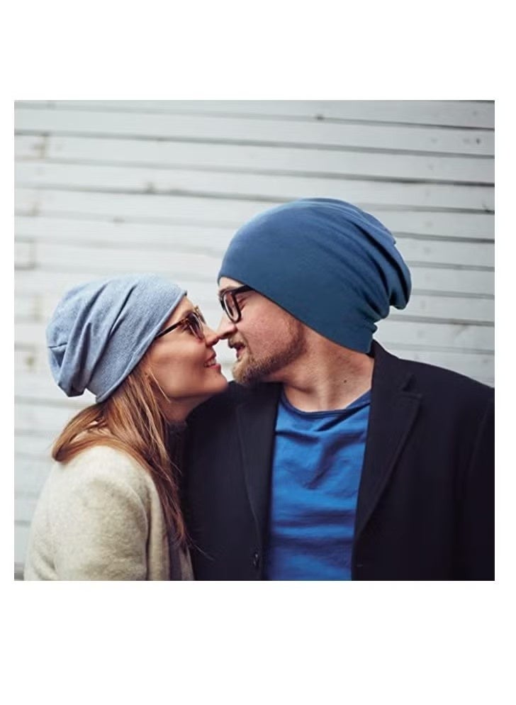 Cotton Slouchy Beanie Hat, 4 Pack Soft Lightweight Oversize Running Beanie Adult Dwarf Hats Chemo Cap for Men Women - Image 4